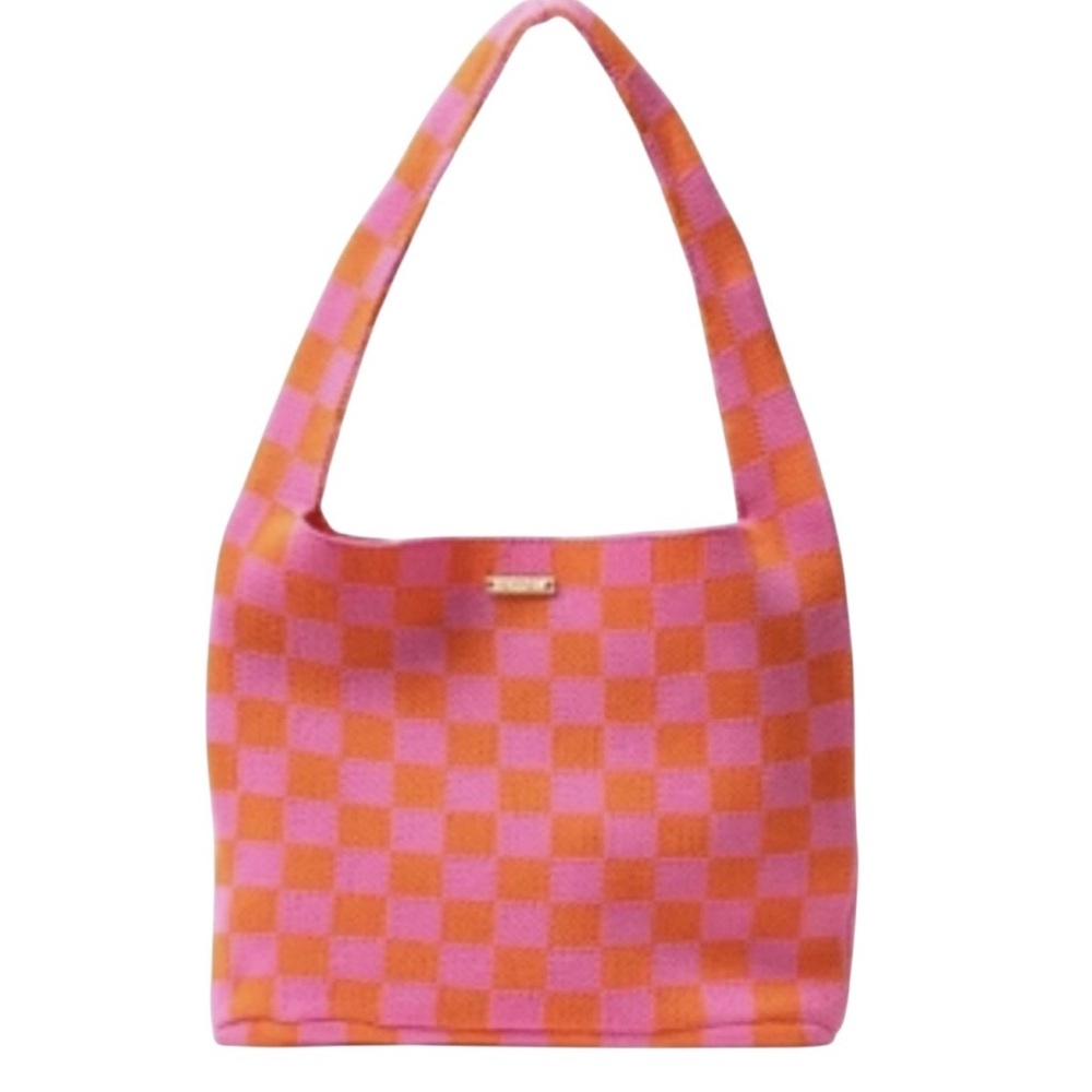 Kopari Knit Checkered Shoulder Bag Pink Orange Limited Edition Retro Tote